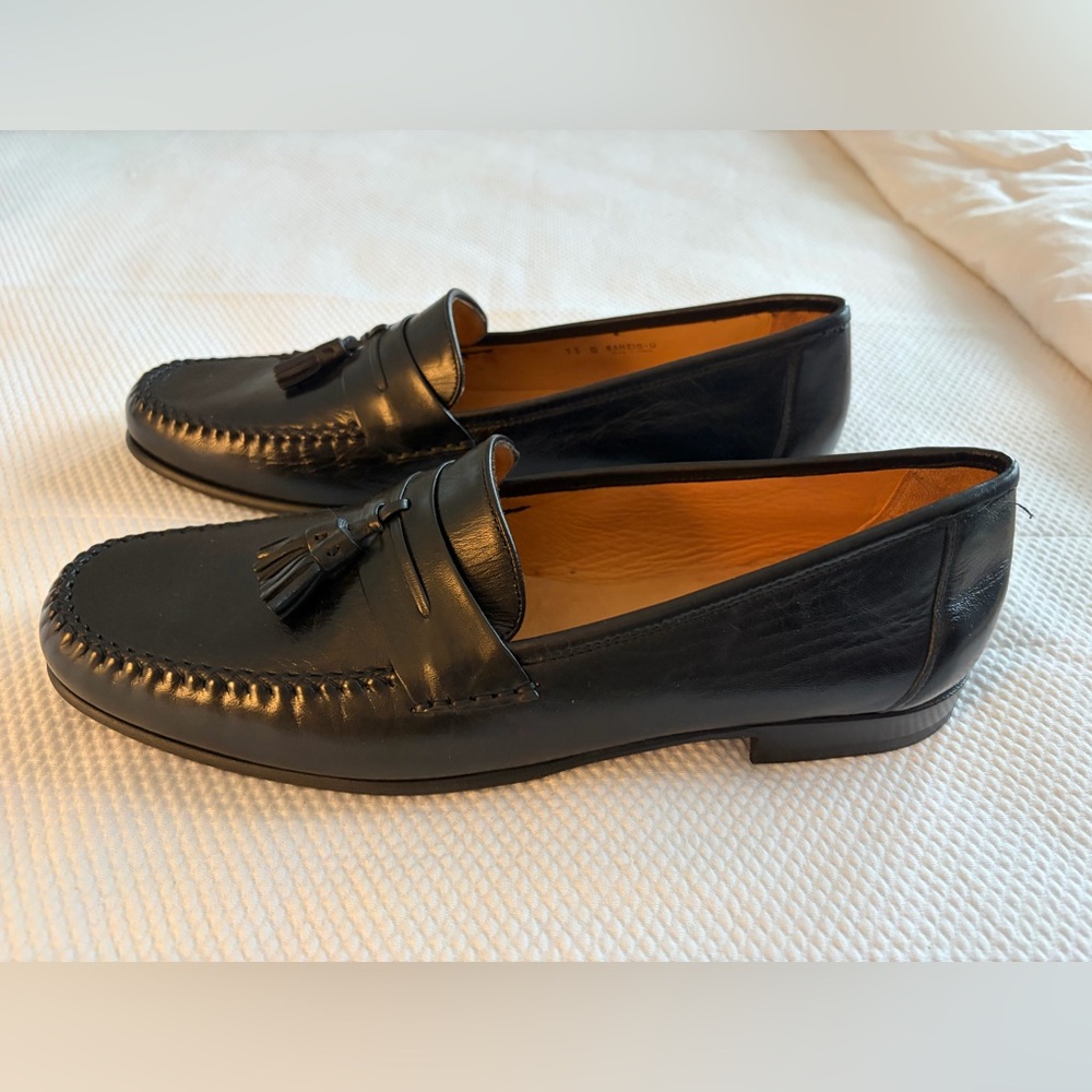 Bally Black Leather  Sanzio Tassel Loafers size 13. Made in Italy